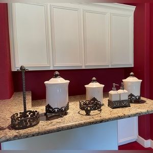 Pier 1 SET: Canisters, Paper Towel Holder, & Soap/Lotion Dispenser
